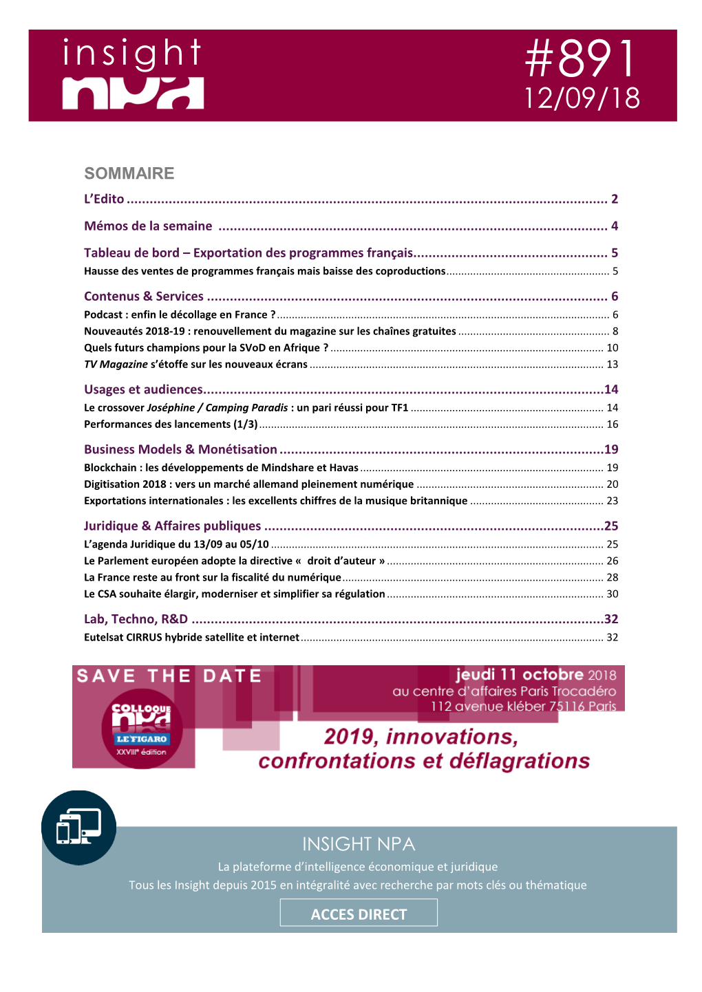 INSIGHT NPA La Plateforme D’Intelligence Économique Et Juridique Tous Les Insight Depuis 2015 En Intégralité Avec Recherche Par Mots Clés Ou Thématique ACCES DIRECT