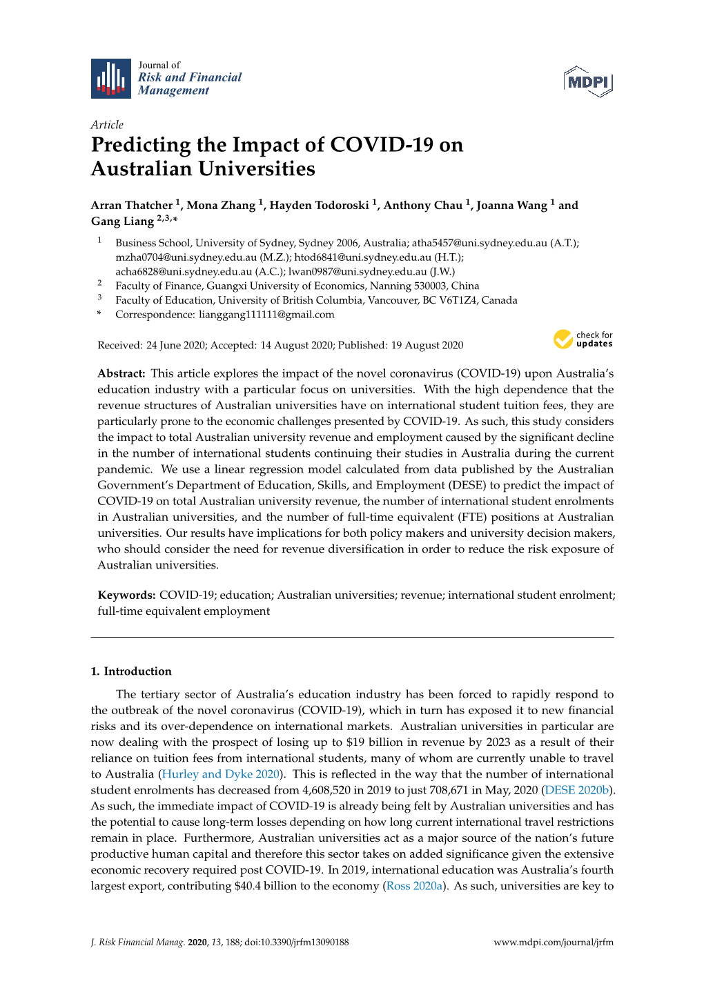 Predicting the Impact of COVID-19 on Australian Universities