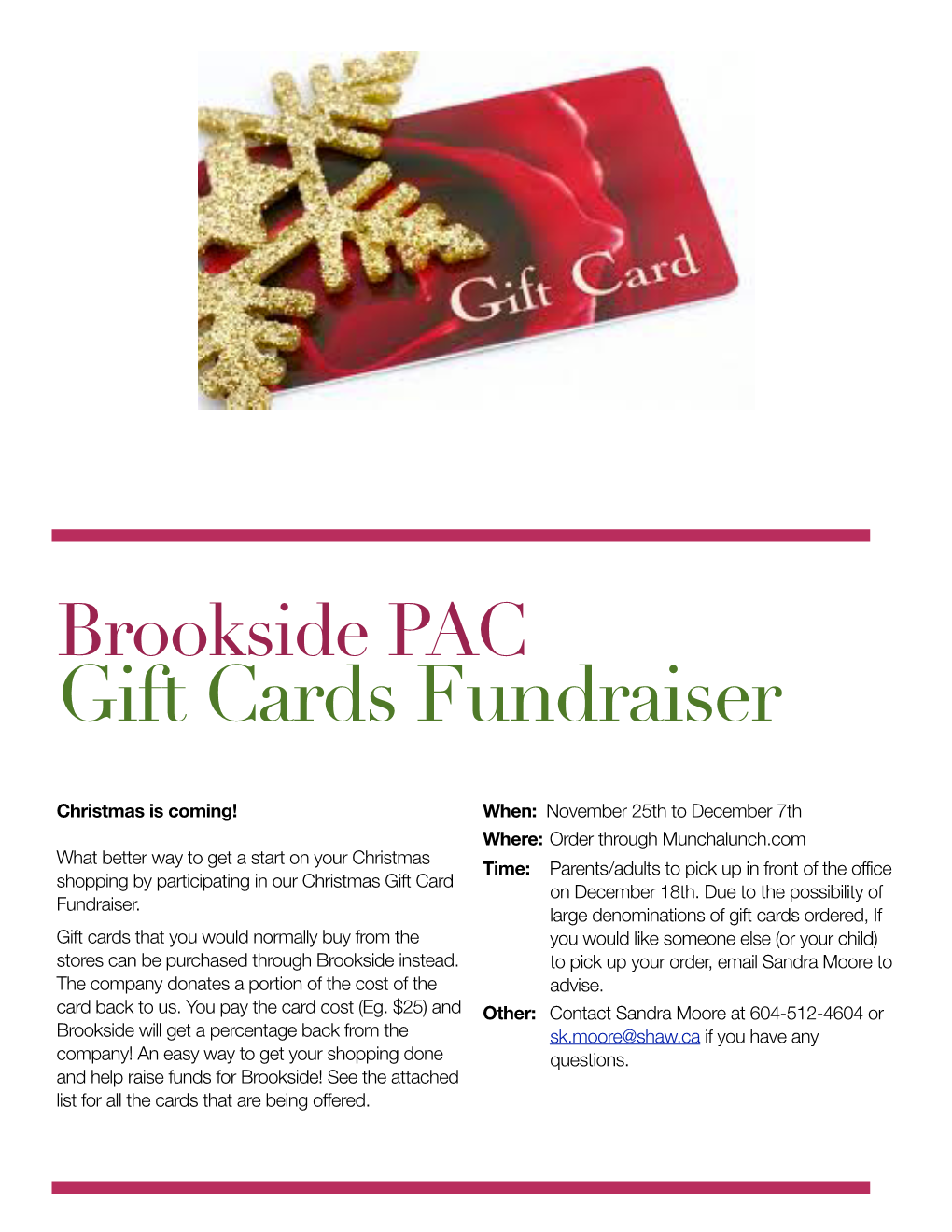 Brookside PAC Gift Cards Fundraiser