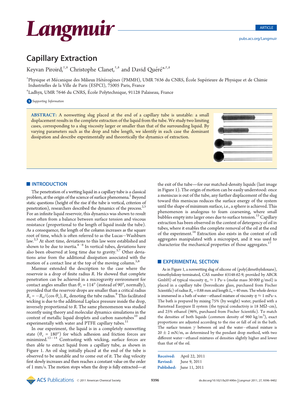 Capillary Extraction Keyvan Piroird,†,‡ Christophe Clanet,†,‡ and David Qu�Er�E*,†,‡