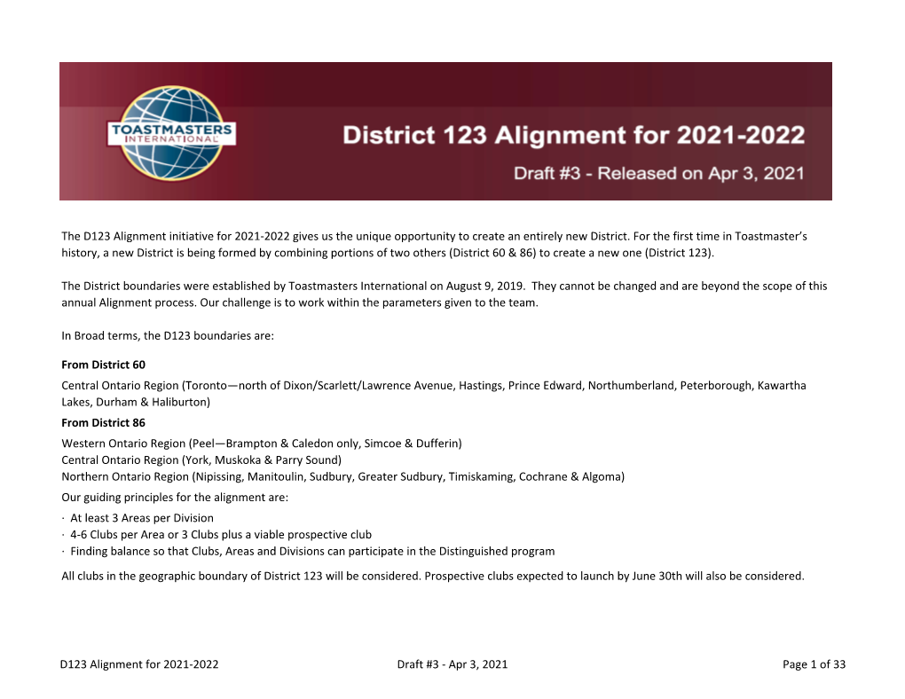 District 123 Alignment for 2021-2022 - Draft 3 - Released Apr 3, 2021