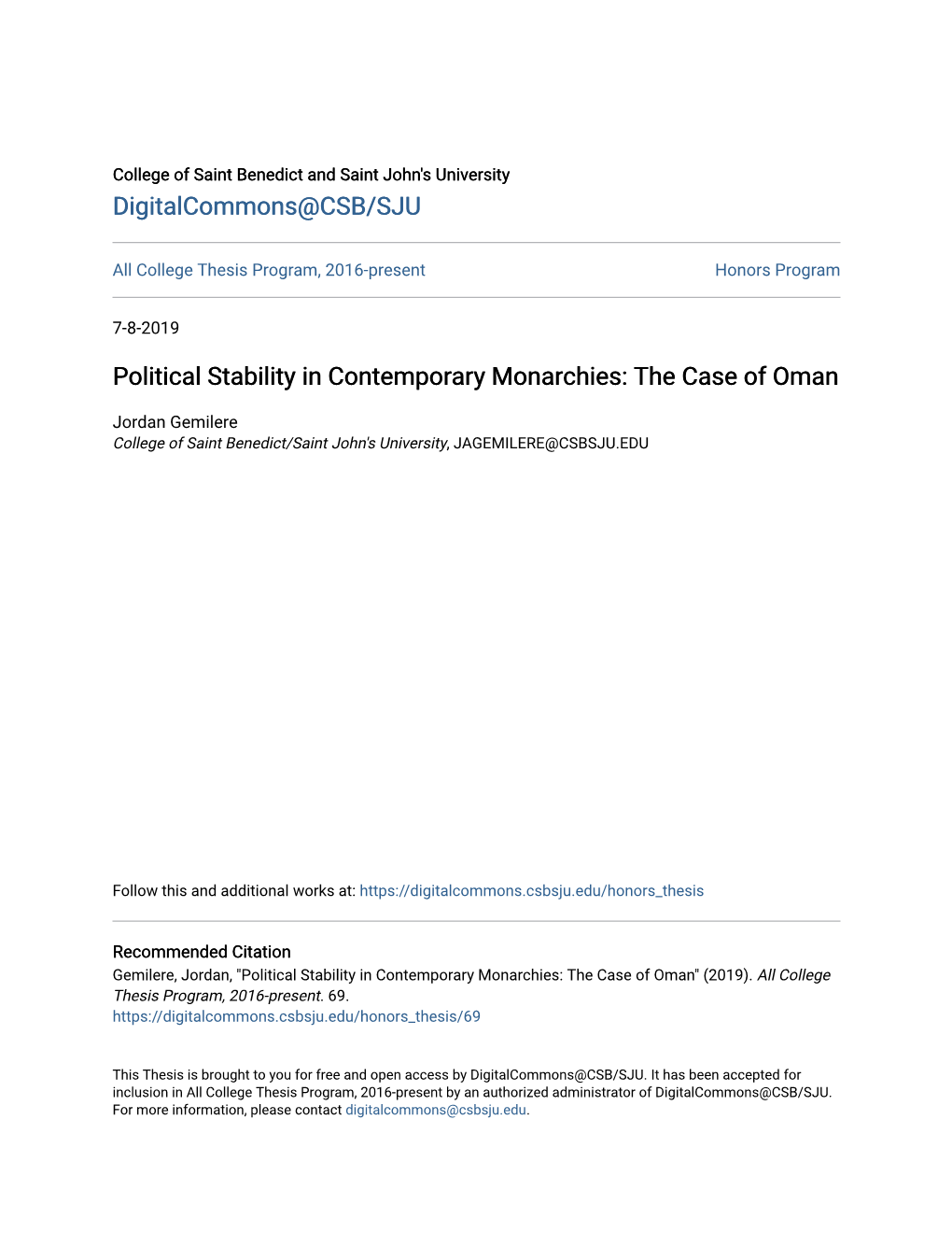 Political Stability in Contemporary Monarchies: the Case of Oman