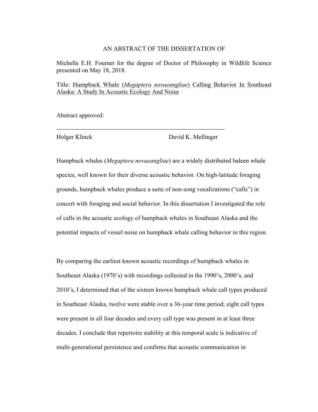 AN ABSTRACT of the DISSERTATION of Michelle E.H