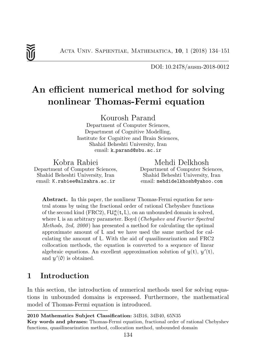 An Efficient Numerical Method for Solving Nonlinear Thomas-Fermi
