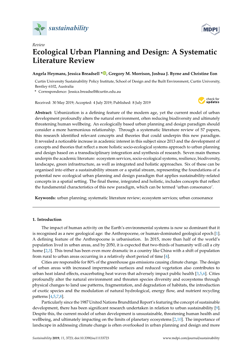Ecological Urban Planning and Design: a Systematic Literature Review