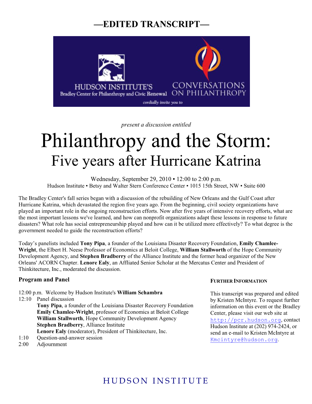 Philanthropy and the Storm: Five Years After Hurricane Katrina