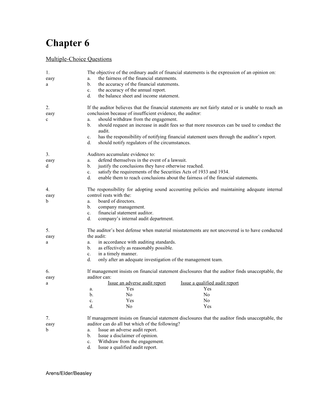 Multiple-Choice Questions The Objective Of The Ordinary Audit Of Financial Statements Is The Expression Of An Opinion On: