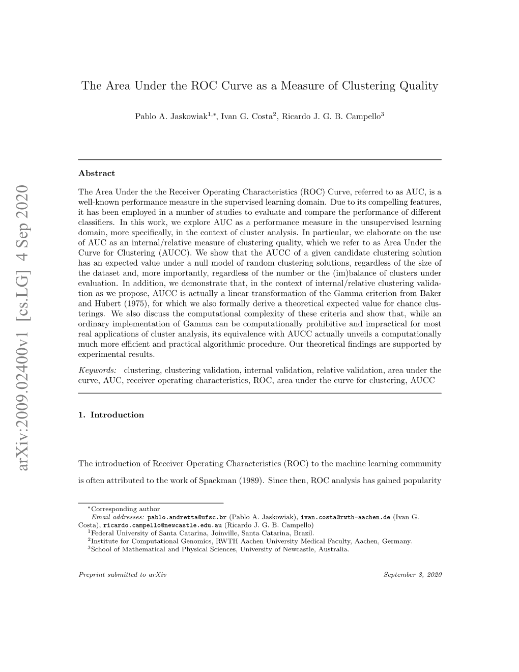 The Area Under the ROC Curve As a Measure of Clustering Quality