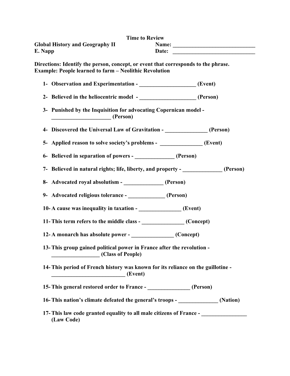 Global History and Geography II Name: ______