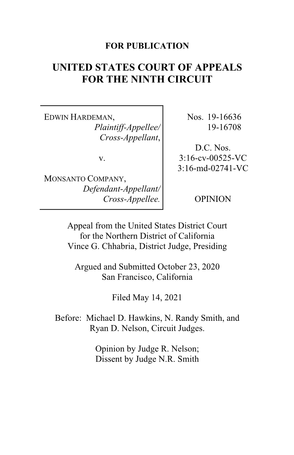 Edwin Hardeman V Monsanto Company