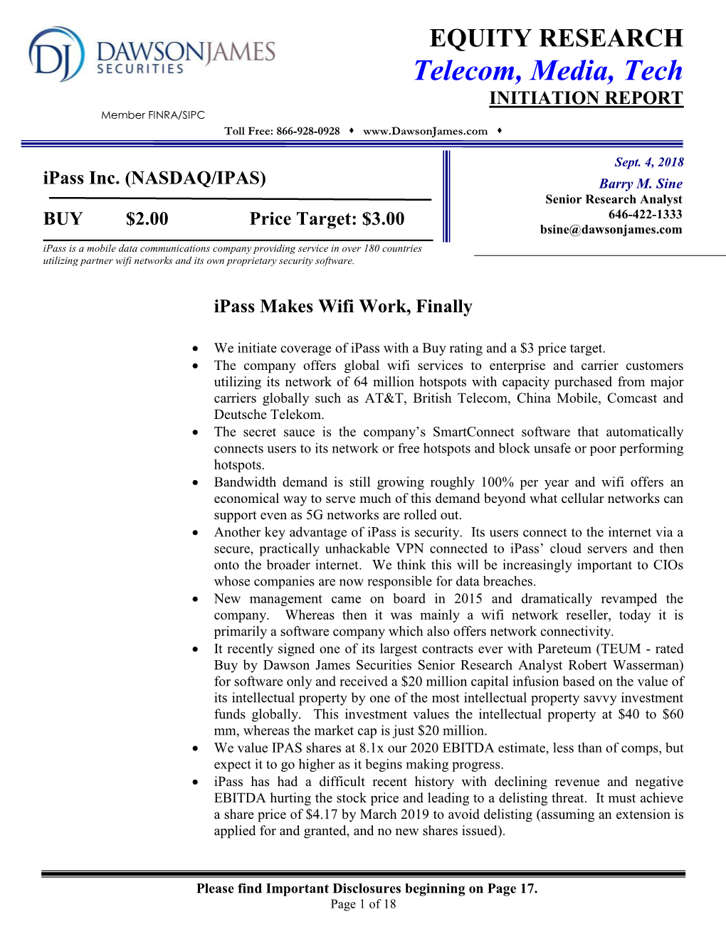 INITIATION REPORT Member FINRA/SIPC