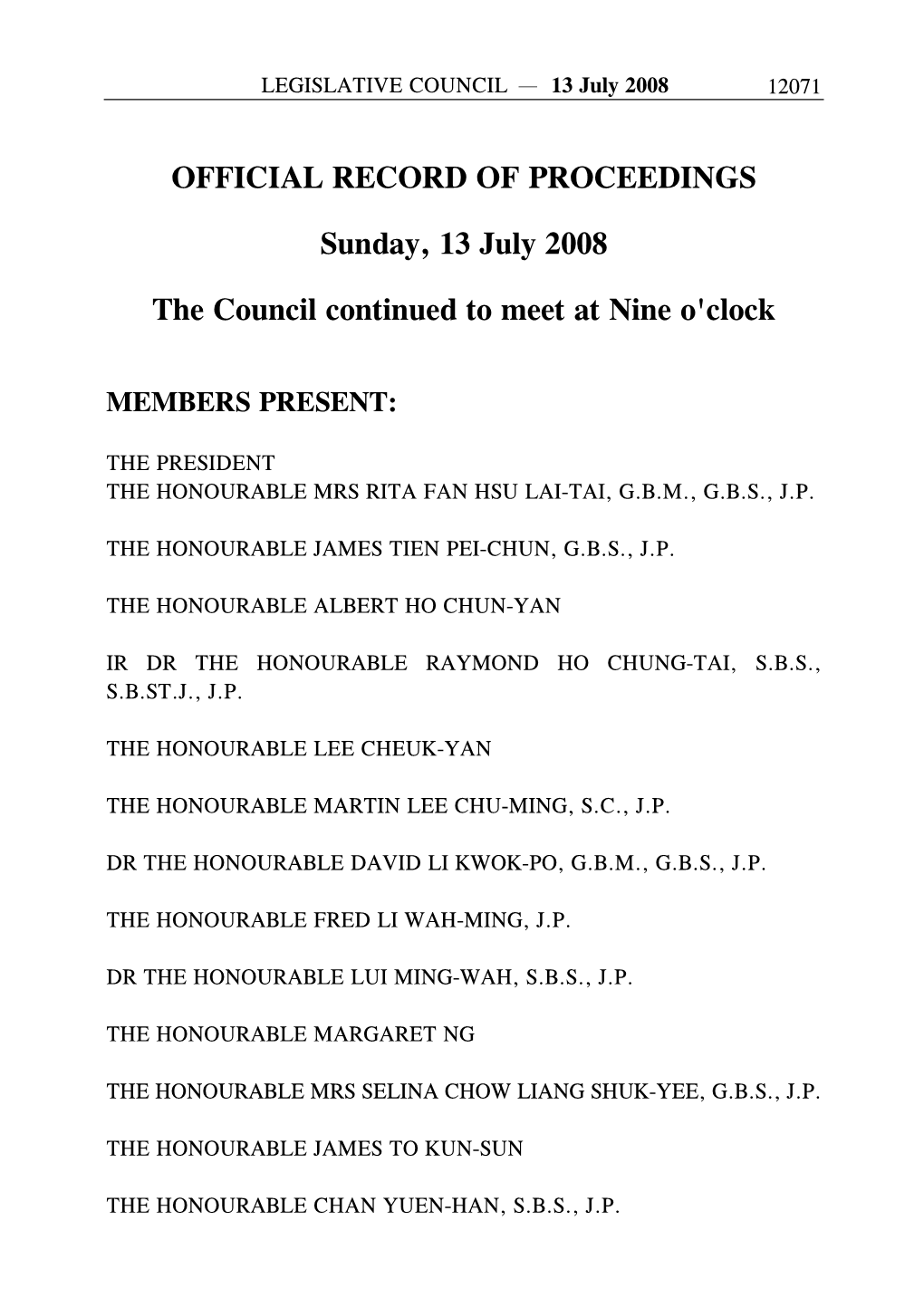 OFFICIAL RECORD of PROCEEDINGS Sunday, 13 July