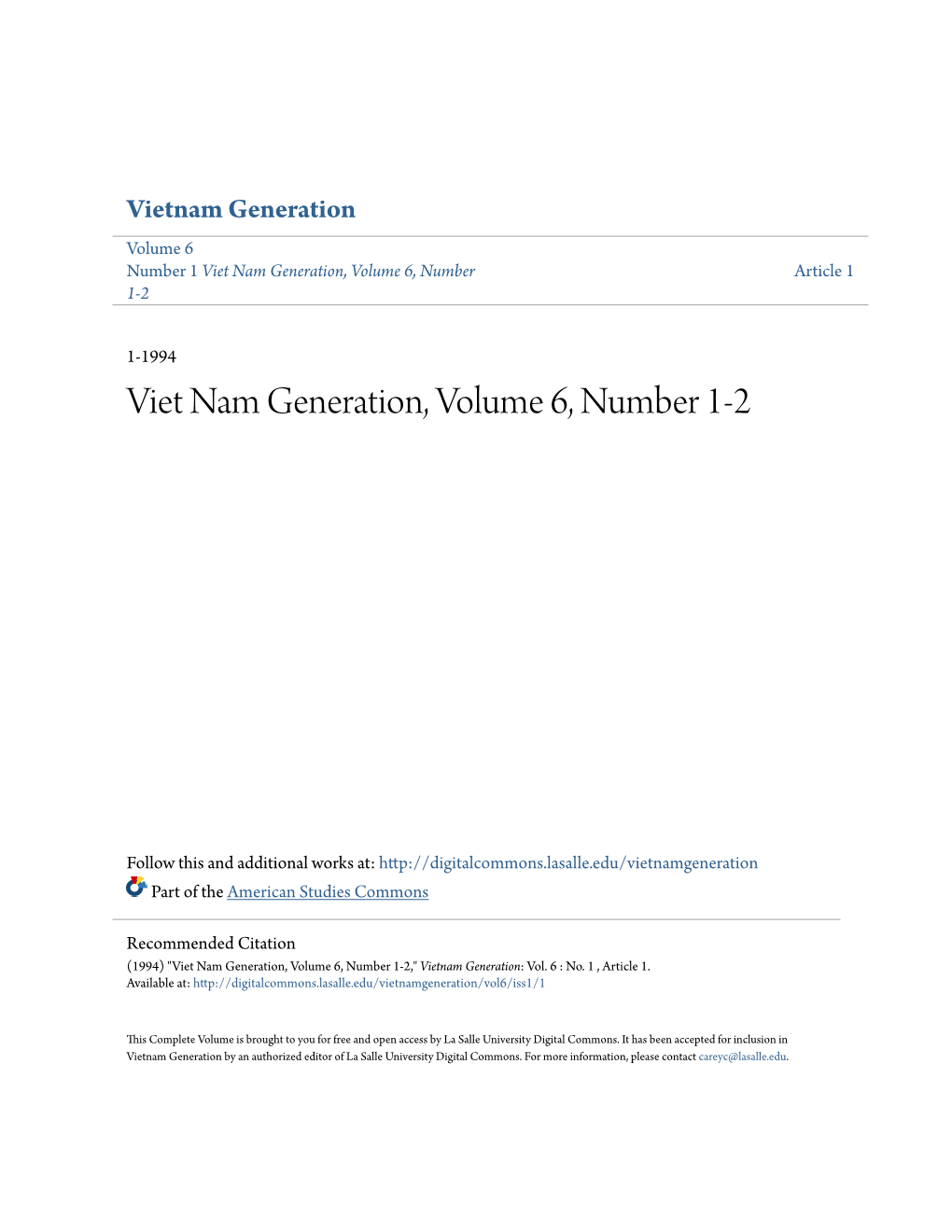 Viet Nam Generation, Volume 6, Number Article 1 1-2