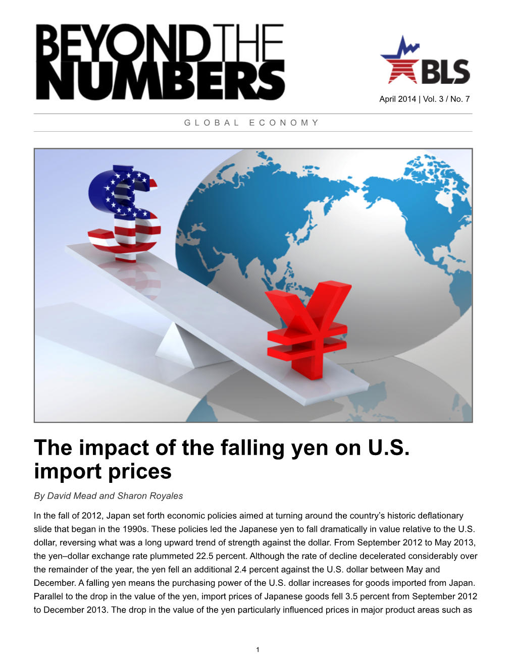 The Impact of the Falling Yen on U.S. Import Prices by David Mead and Sharon Royales