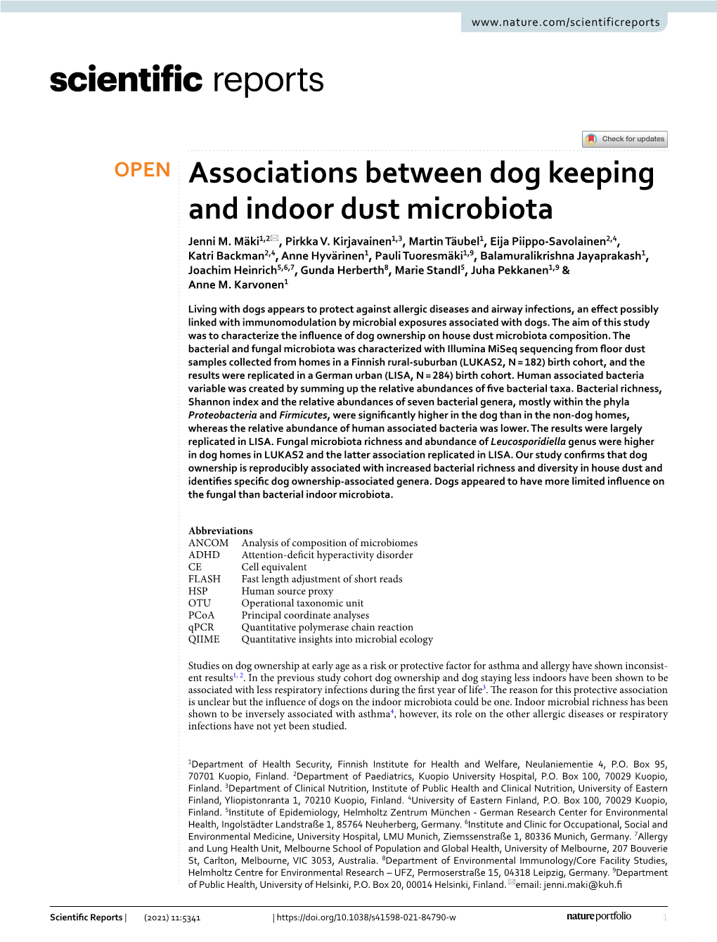 Associations Between Dog Keeping and Indoor Dust Microbiota Jenni M