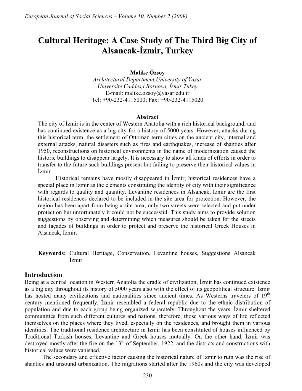 Cultural Heritage: a Case Study of the Third Big City of Alsancak-İzmir, Turkey
