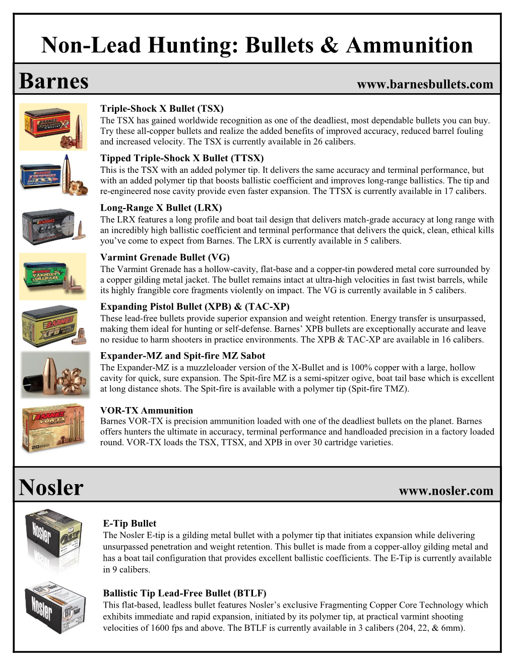 Non-Lead Hunting Bullets and Ammunition