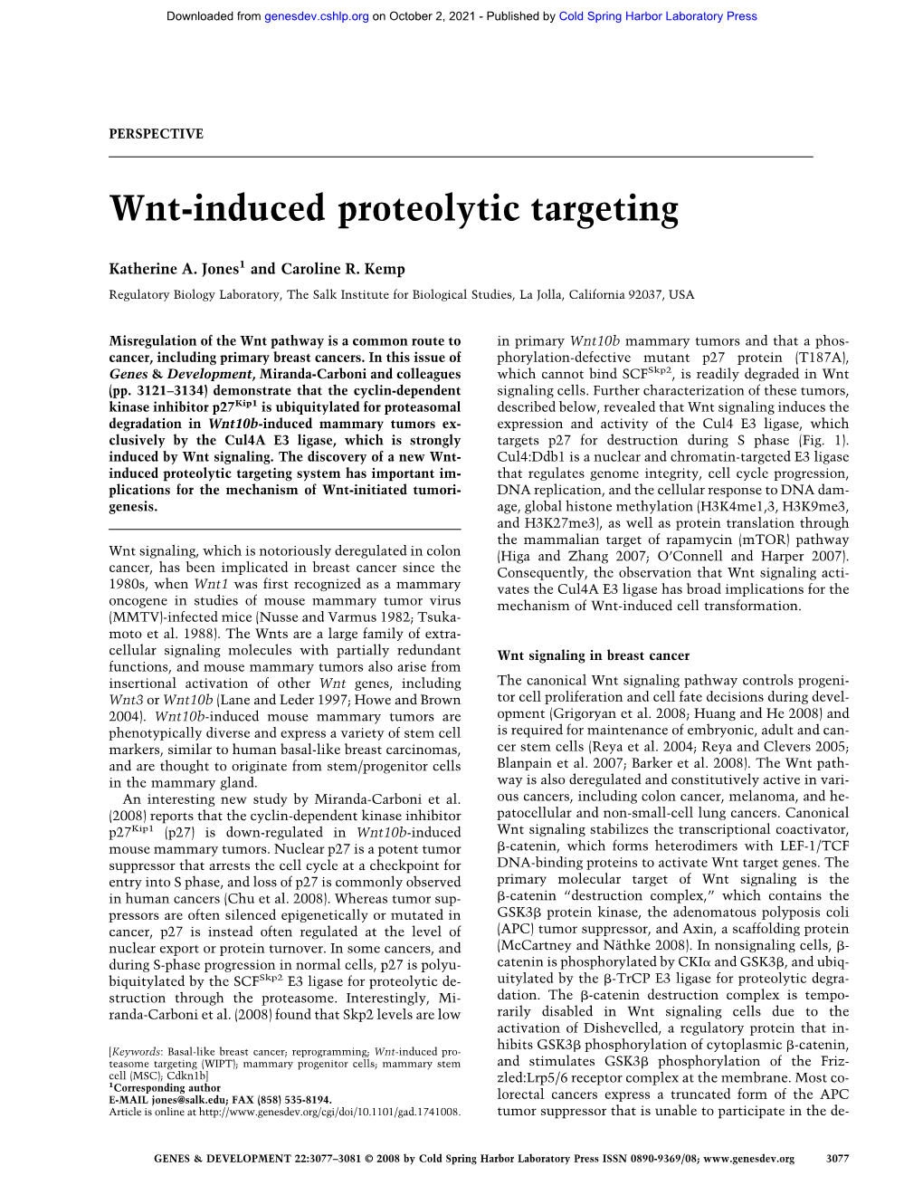 Wnt-Induced Proteolytic Targeting