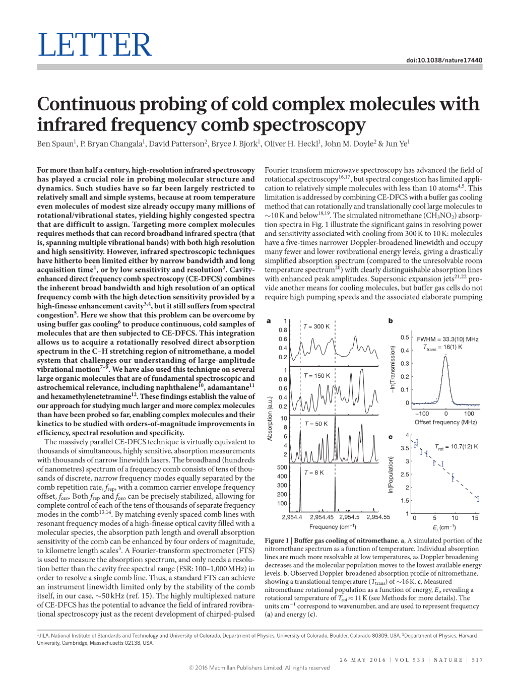 Continuous Probing of Cold Complex Molecules with Infrared Frequency Comb Spectroscopy Ben Spaun1, P