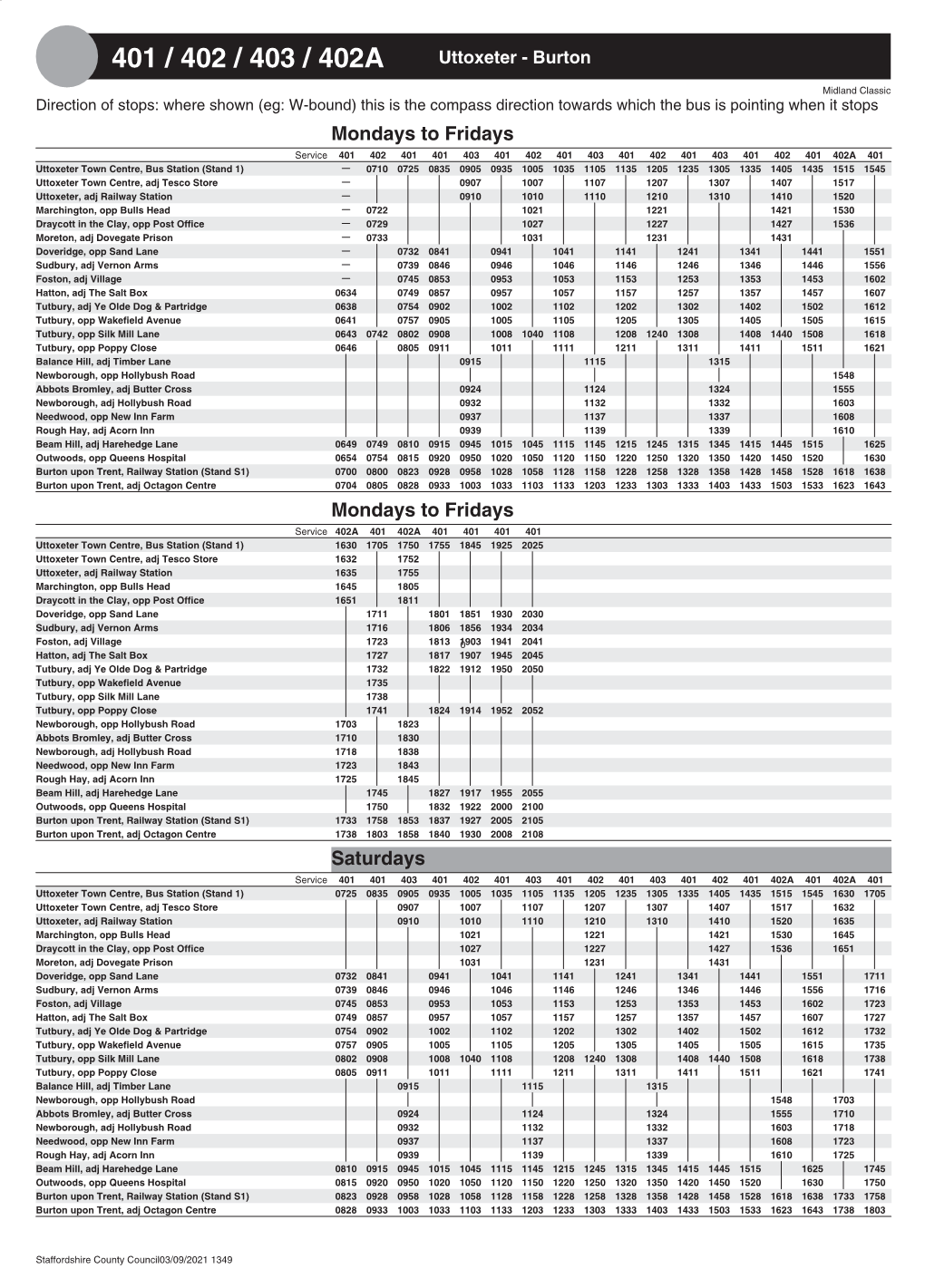 401 / 402 / 403 / 402A Uttoxeter - Burton