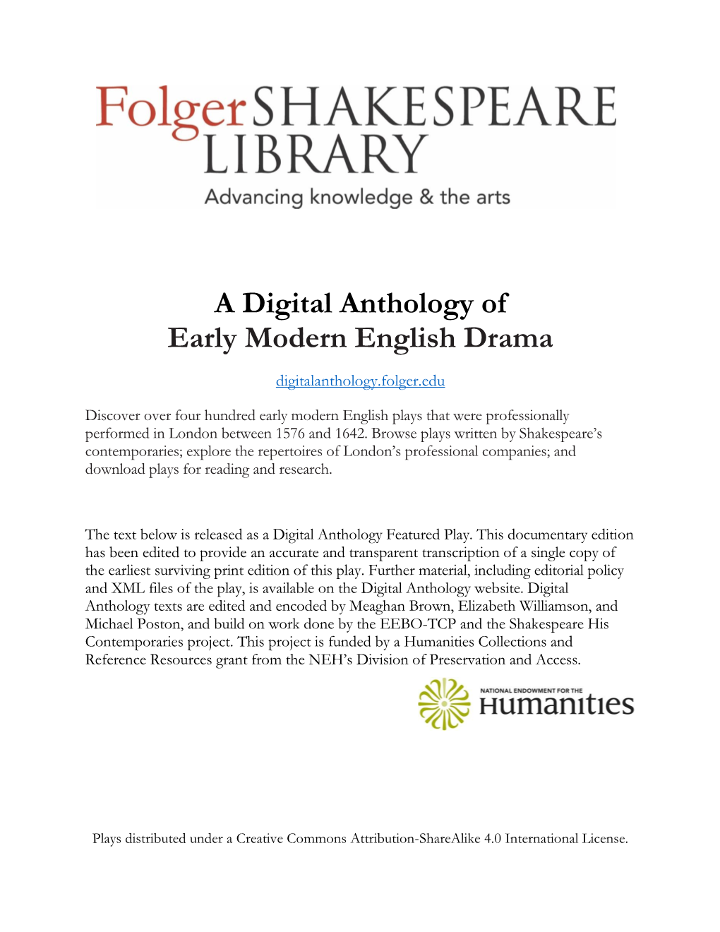 A Digital Anthology of Early Modern English Drama
