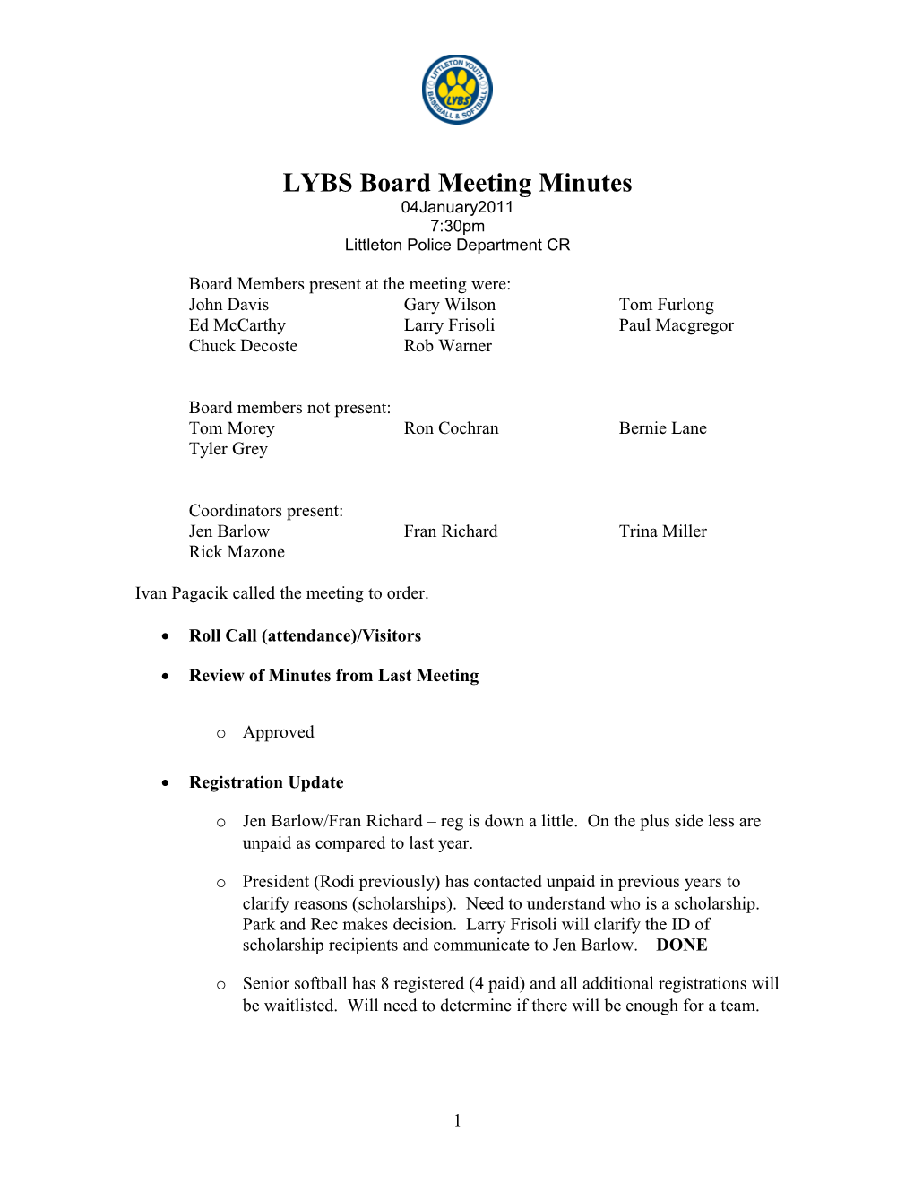 LYB Meeting Minutes