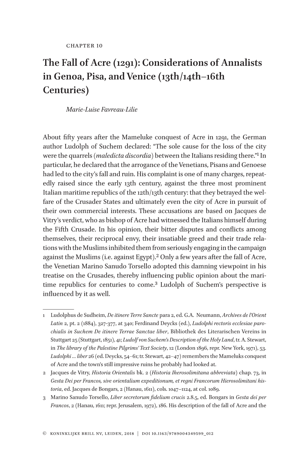 1291): Considerations of Annalists in Genoa, Pisa, and Venice (13Th/14Th–16Th Centuries