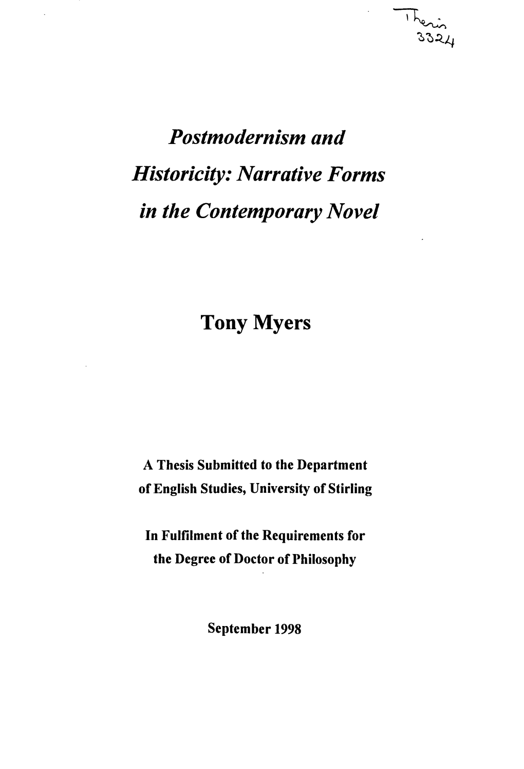 Postmodernism and Historicity, by Tony Myers (1998).Pdf