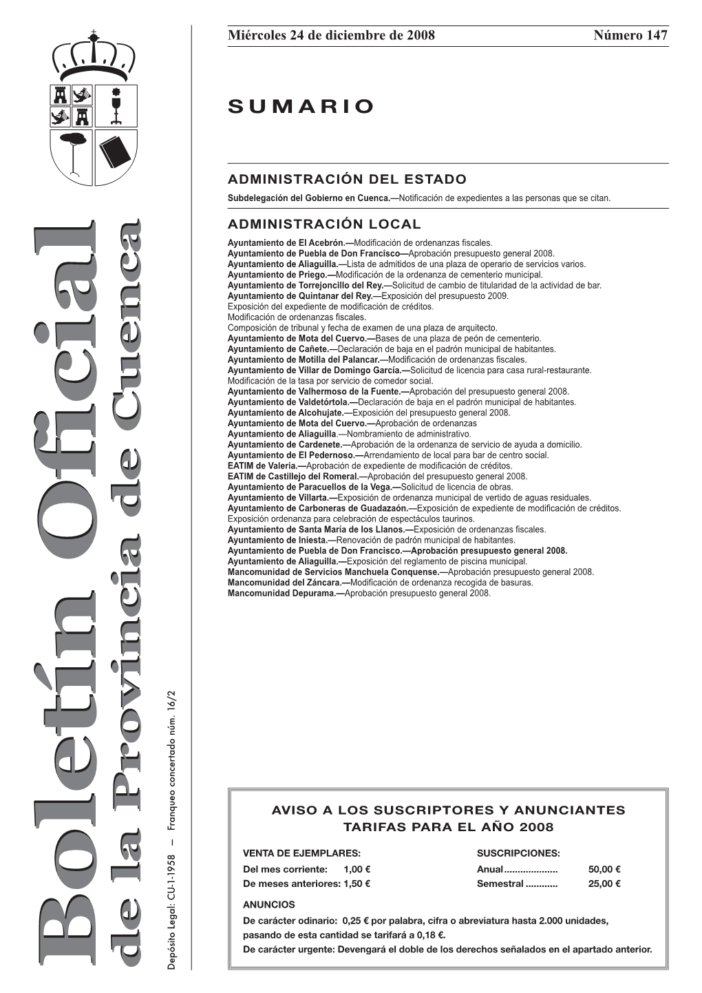 Boletín Oficial De La Provincia De Cuenca 24 De Diciembre De 2008