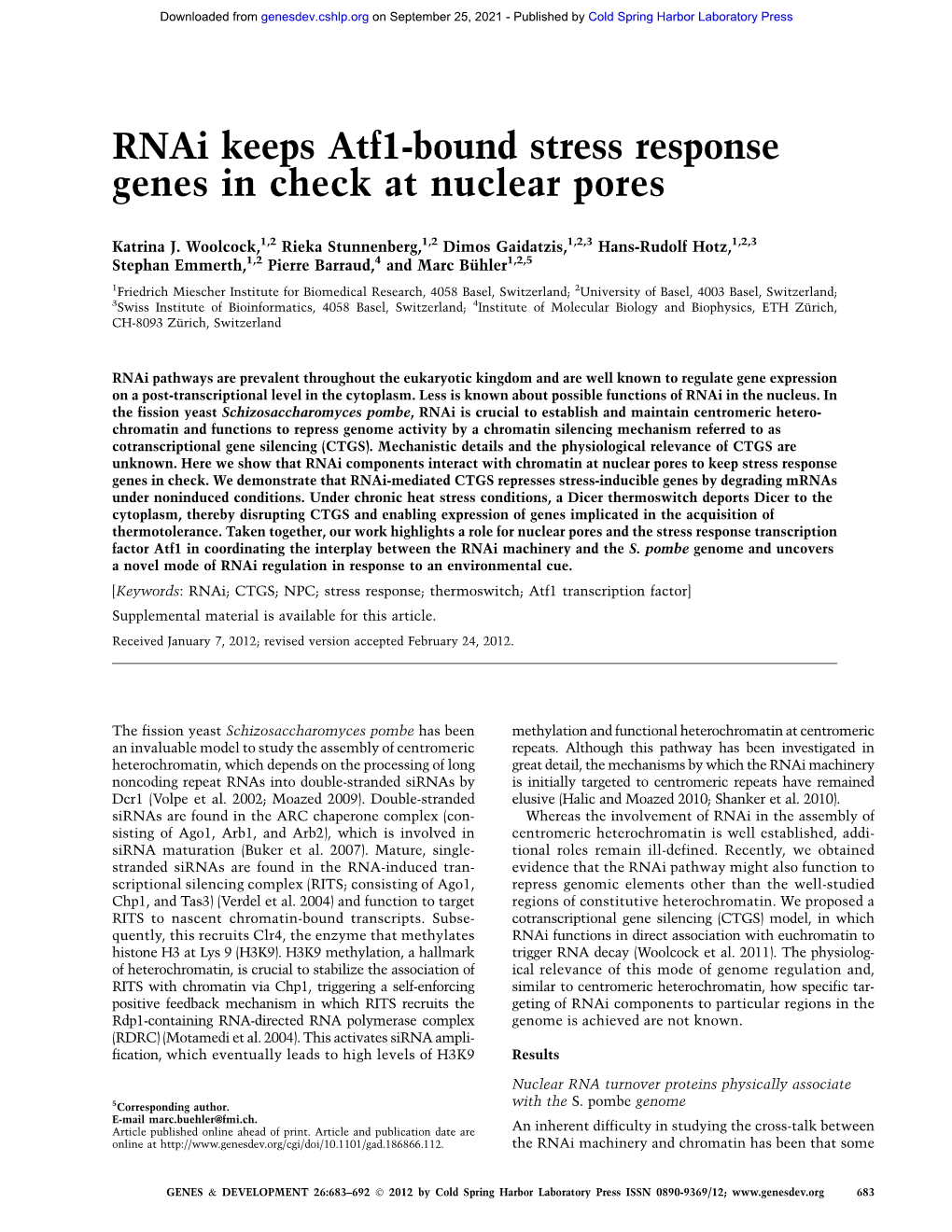 Rnai Keeps Atf1-Bound Stress Response Genes in Check at Nuclear Pores
