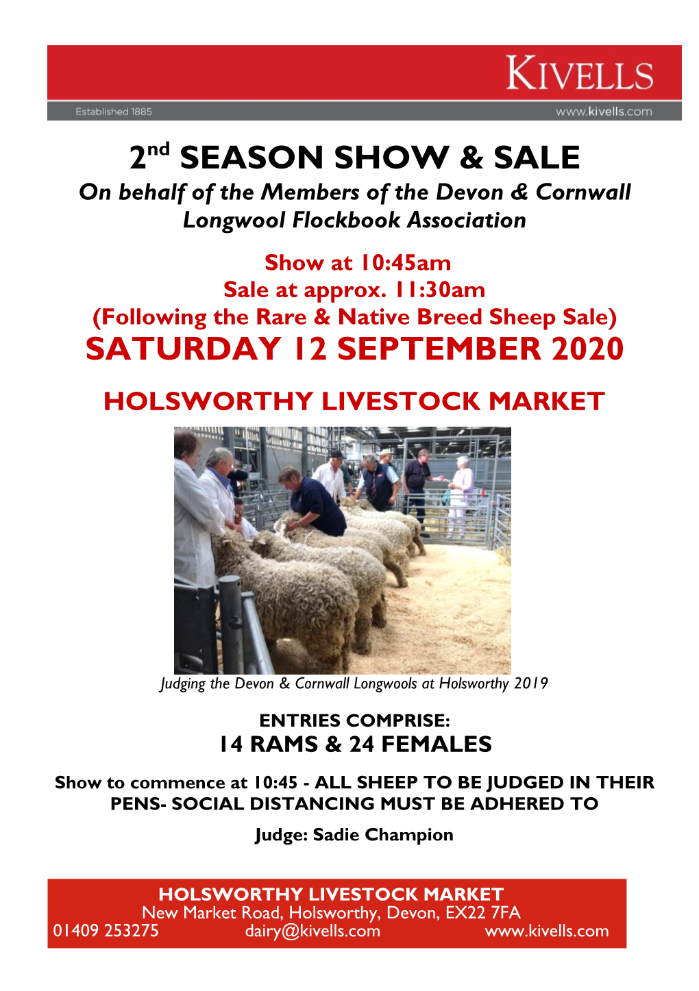 2Nd SEASON SHOW & SALE SATURDAY 12 SEPTEMBER 2020