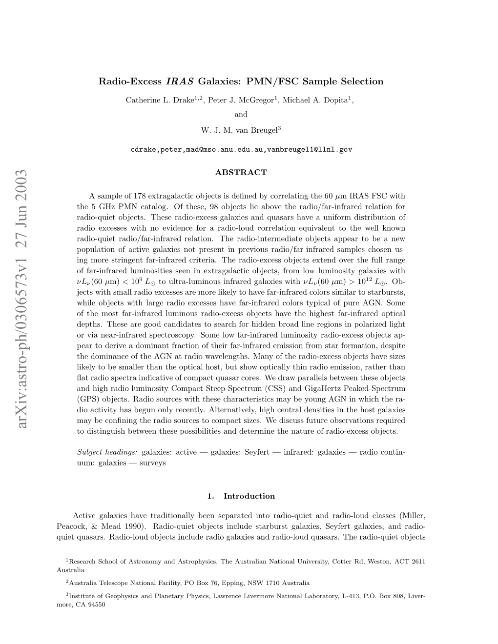 Radio-Excess IRAS Galaxies: PMN/FSC Sample Selection