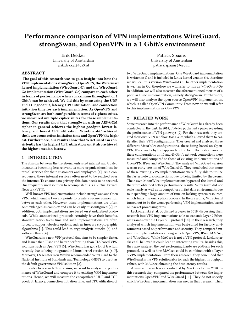 Performance Comparison of VPN Implementations Wireguard, Strongswan, and Openvpn in a 1 Gbit/S Environment