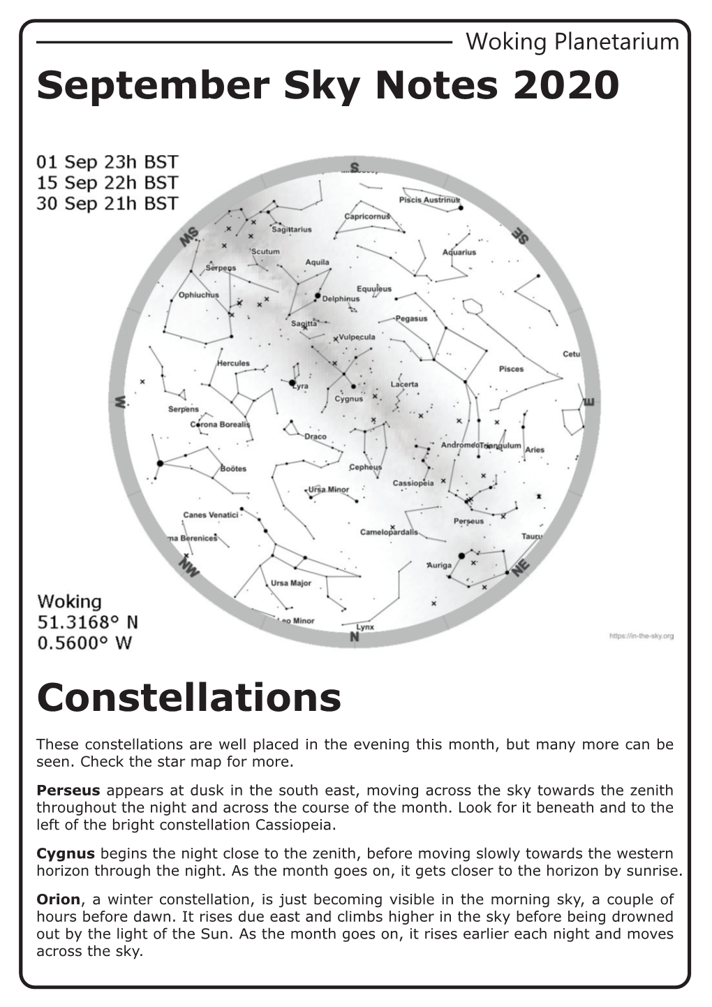 September Sky Notes 2020 Constellations