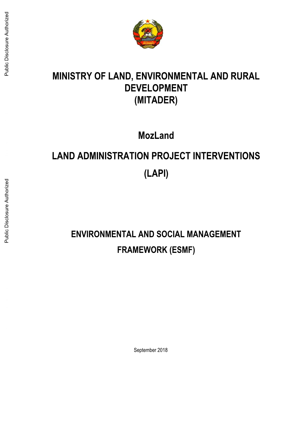 (MITADER) Mozland LAND ADMINISTRATION PROJECT INTERVENTIONS