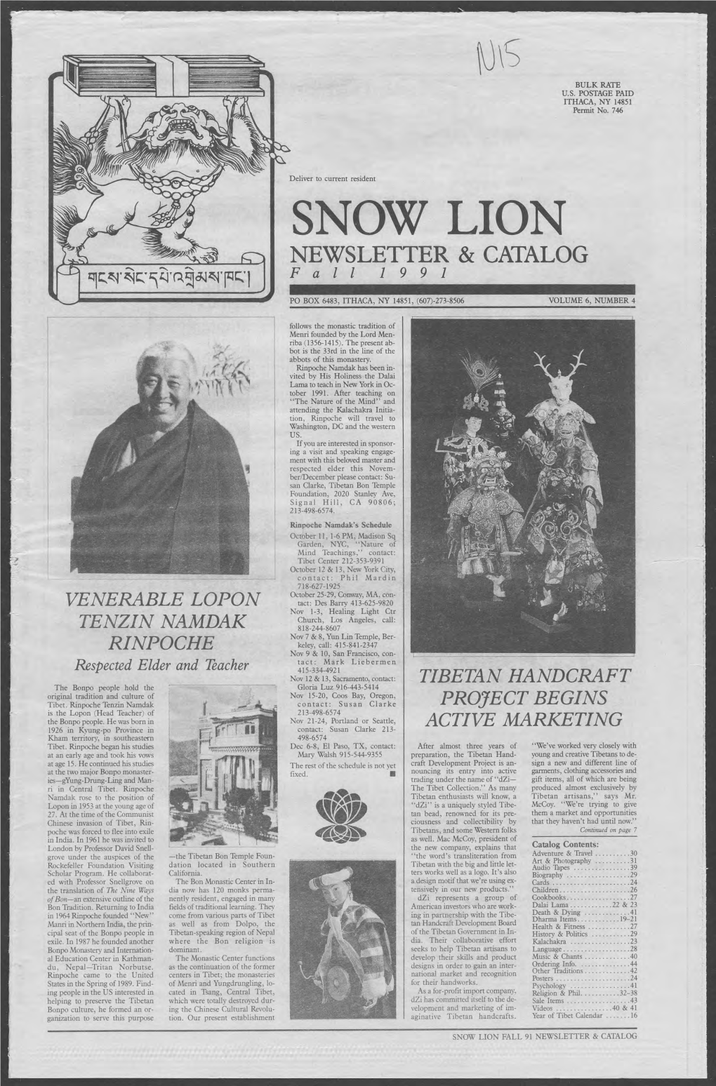 SNOW LION NEWSLETTER & CATALOG «I|C^F^C^Fm5|Sw|Nq Fall 1991