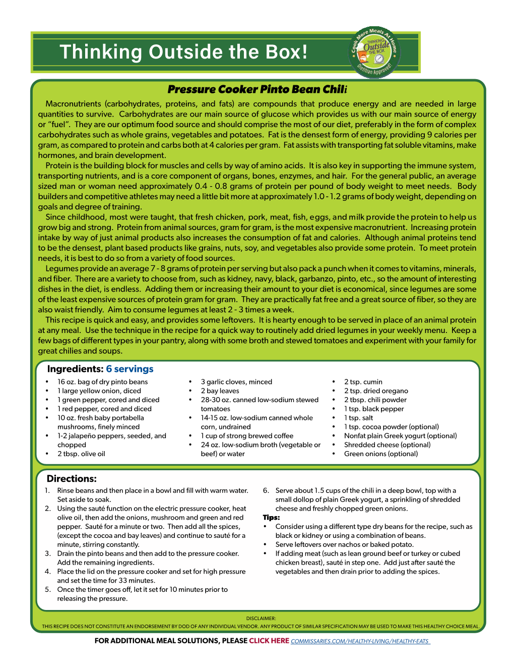 Pressure Cooker Pinto Bean Chili Macronutrients (Carbohydrates, Proteins, and Fats) Are Compounds That Produce Energy and Are Needed in Large Quantities to Survive