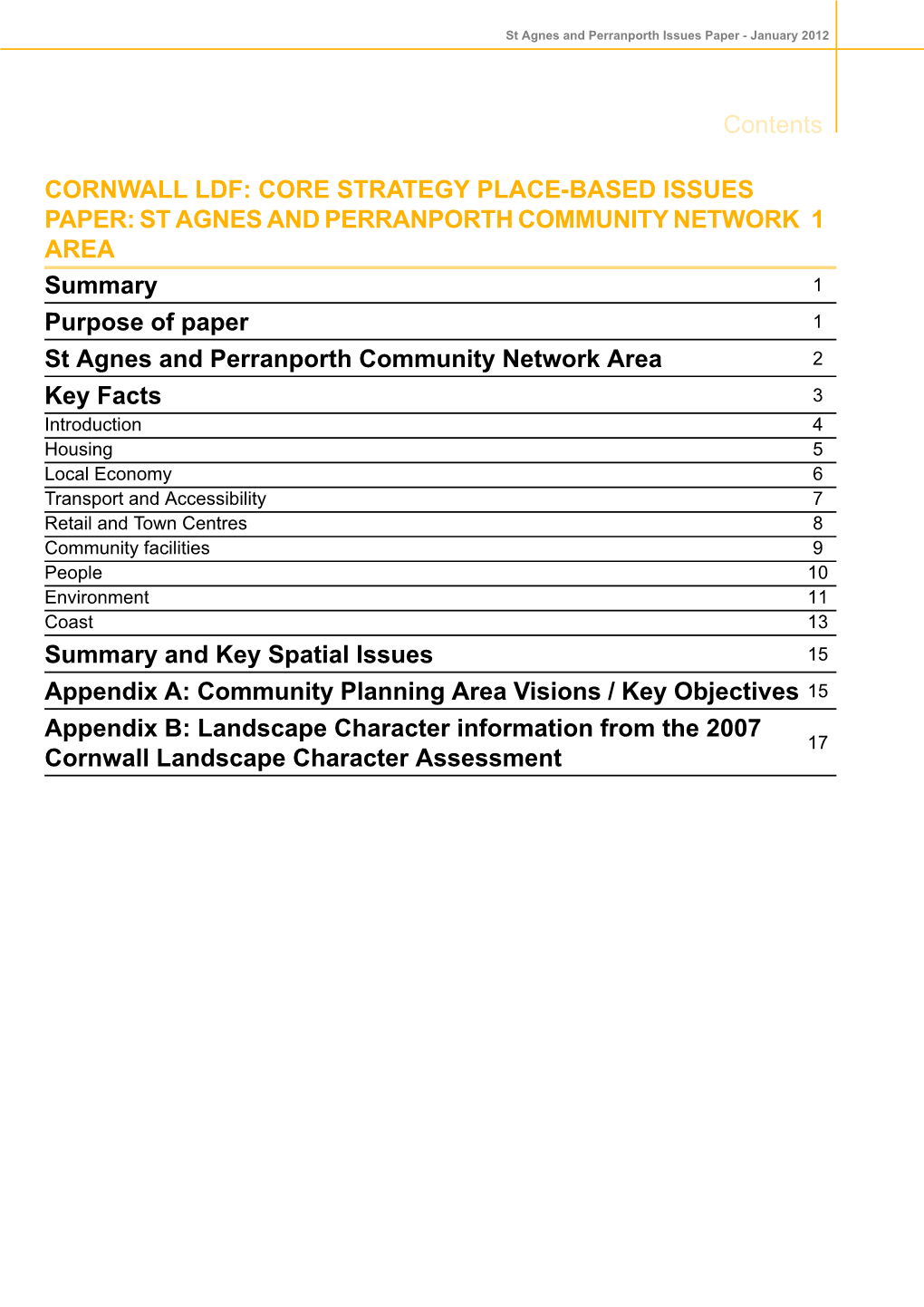 St Agnes and Perranporth Issues Paper - January 2012