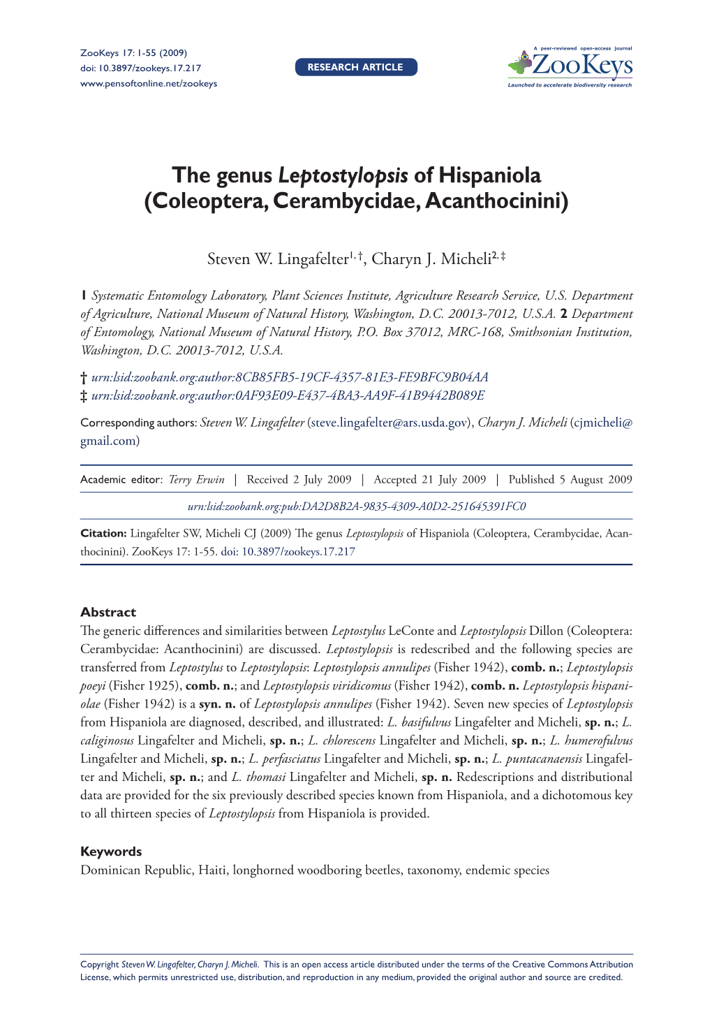 The Genus Leptostylopsis of Hispaniola (Coleoptera, Cerambycidae, Acanthocinini)