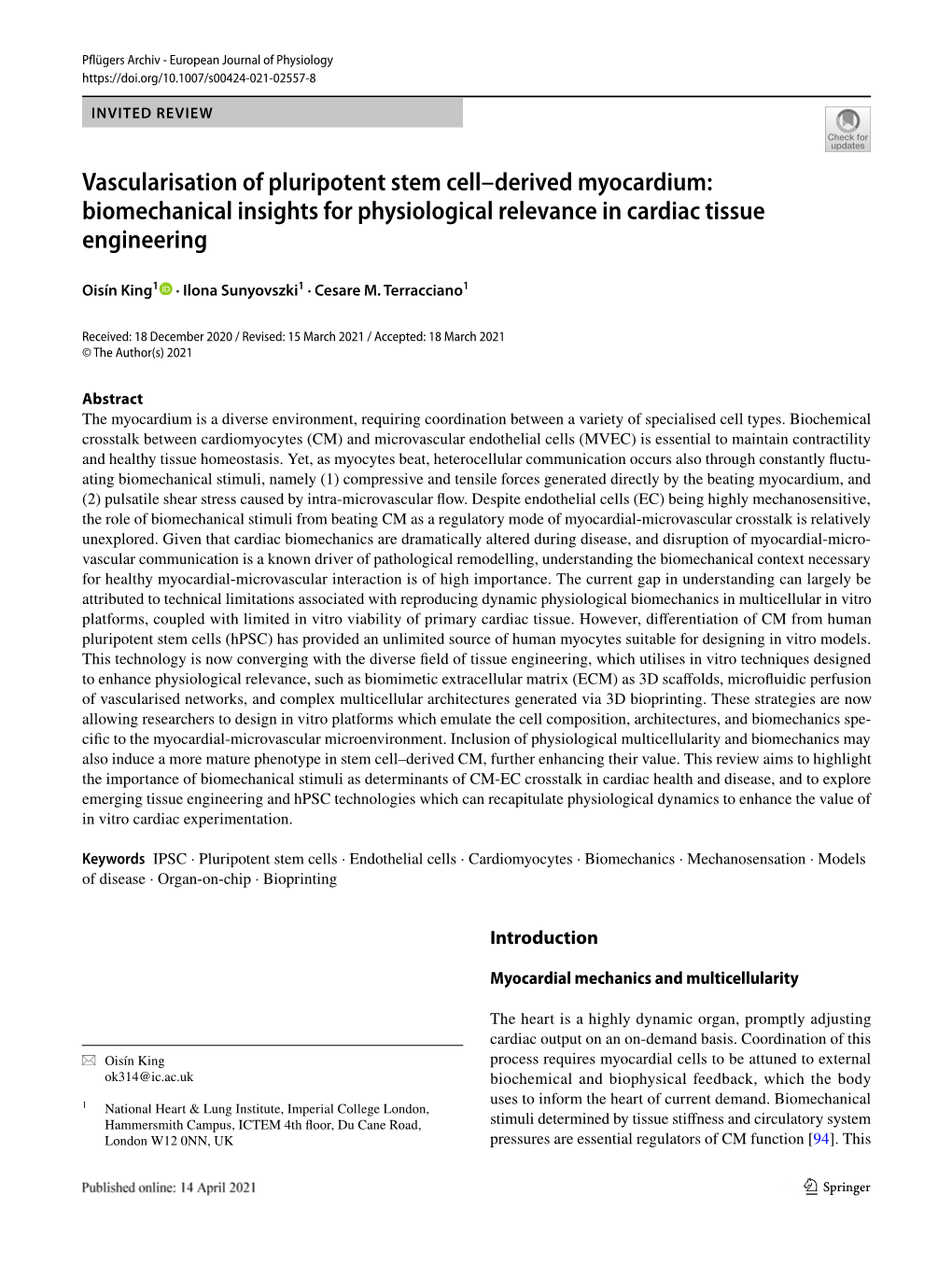 Vascularisation of Pluripotent Stem Cell–Derived Myocardium: Biomechanical Insights for Physiological Relevance in Cardiac Tissue Engineering