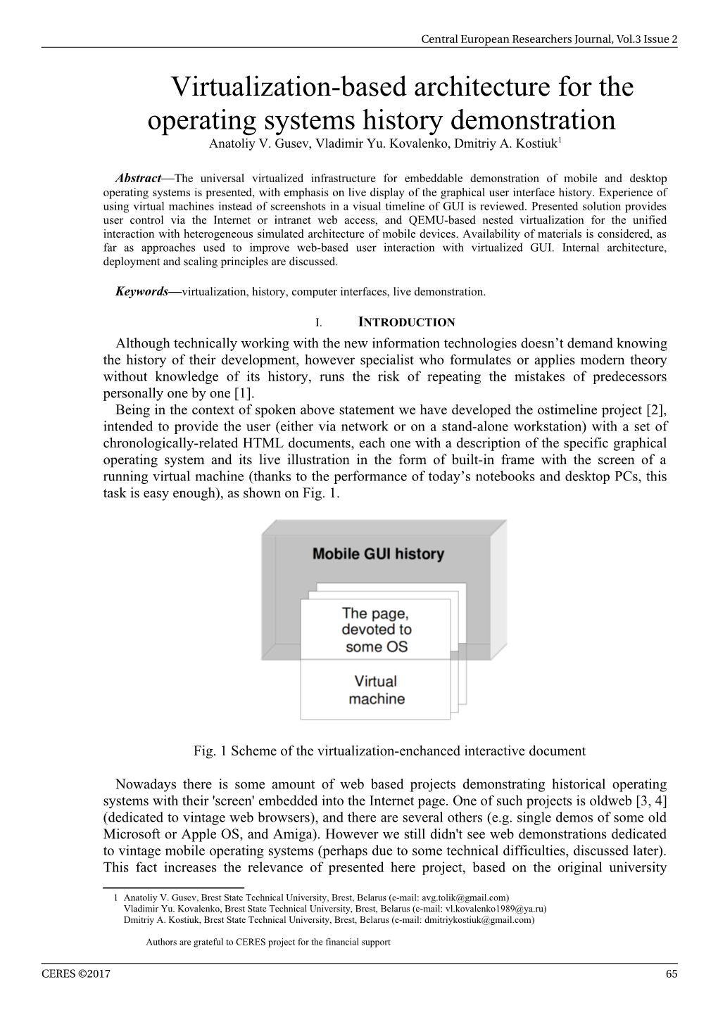 Virtualization-Based Architecture for the Operating Systems History Demonstration Anatoliy V