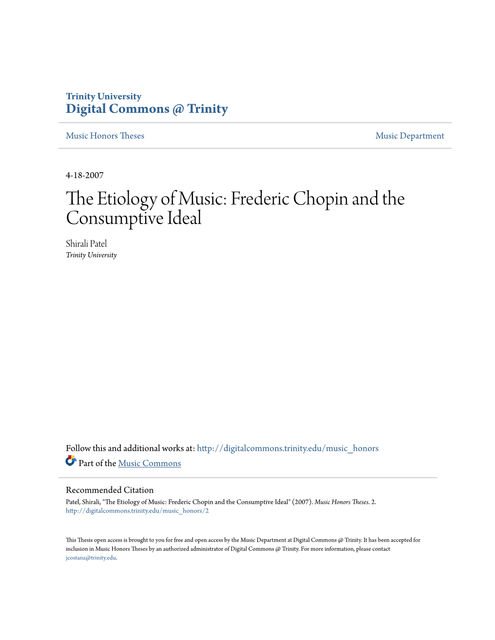 The Etiology of Music: Frederic Chopin and the Consumptive Ideal