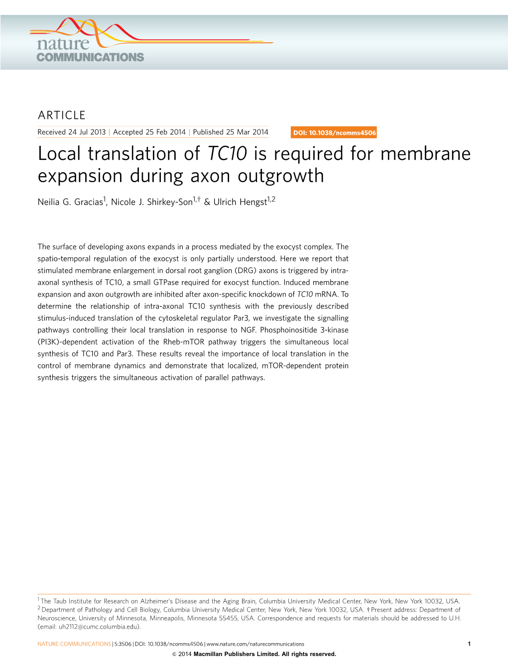 TC10 Is Required for Membrane Expansion During Axon Outgrowth