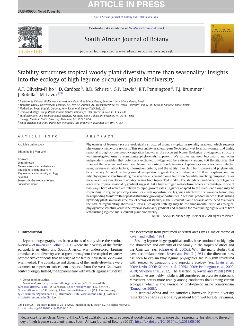 Stability Structures Tropical Woody Plant Diversity More Than Seasonality: Insights Into the Ecology of High Legume-Succulent-Plant Biodiversity