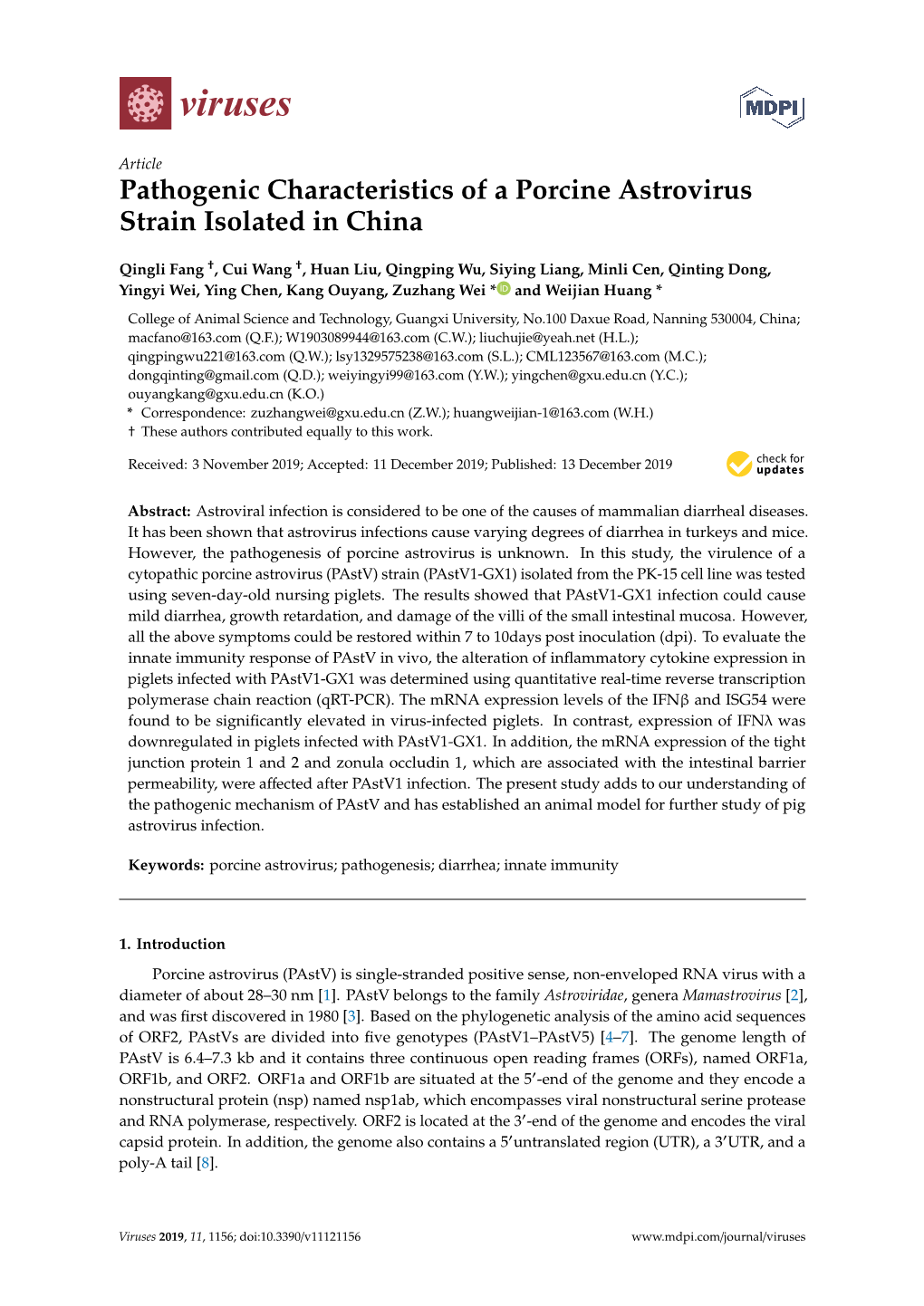 Pathogenic Characteristics of a Porcine Astrovirus Strain Isolated in China