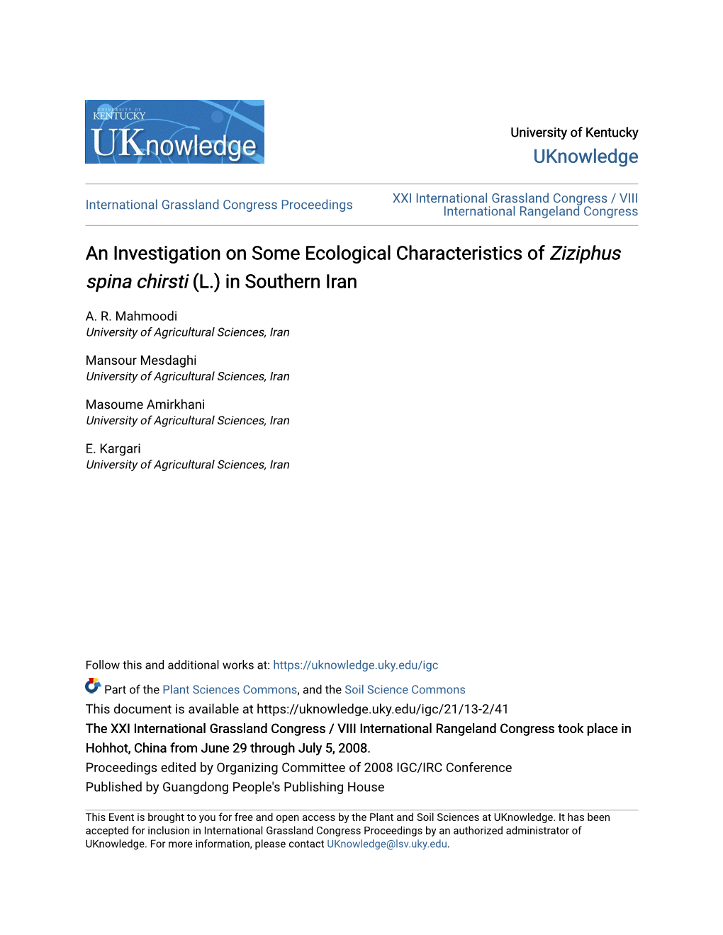 An Investigation on Some Ecological Characteristics of &lt;I&gt;Ziziphus Spina