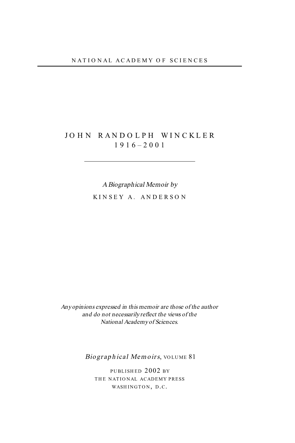 John Randolph Winckler 1916–2001
