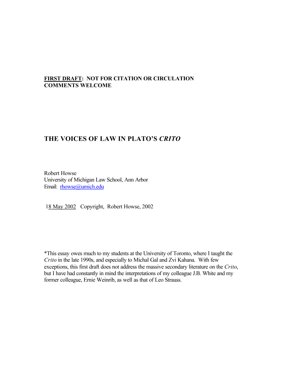 The Voices of Law in Plato's Crito