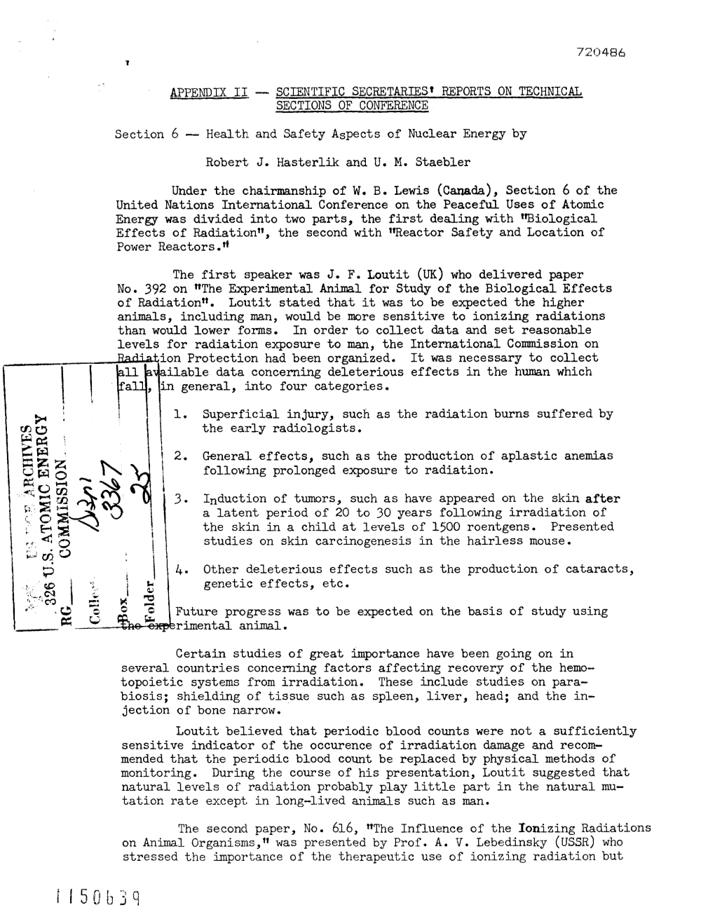 Appendix 11.- Scientific Secetaries' Reports on Technical Sections of Conference