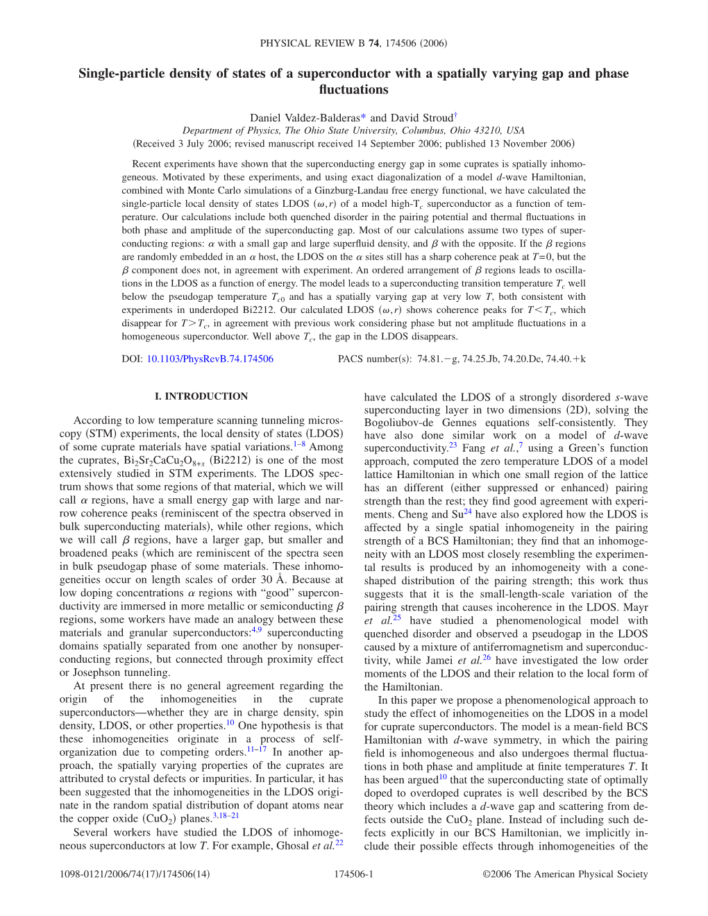 Single-Particle Density of States of a Superconductor with a Spatially Varying Gap and Phase ﬂuctuations